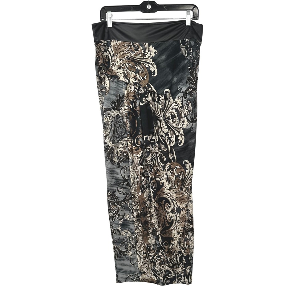 Venus Maxi Skirt L Black Gray Baroque Slinky Faux Wrap Y2K Stretch Baroque Y2K